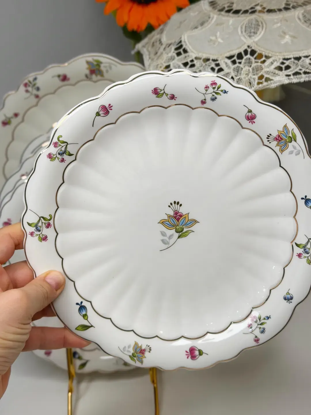 7 Parça Porselen Vintage Pasta / Servis Seti — görsel 2