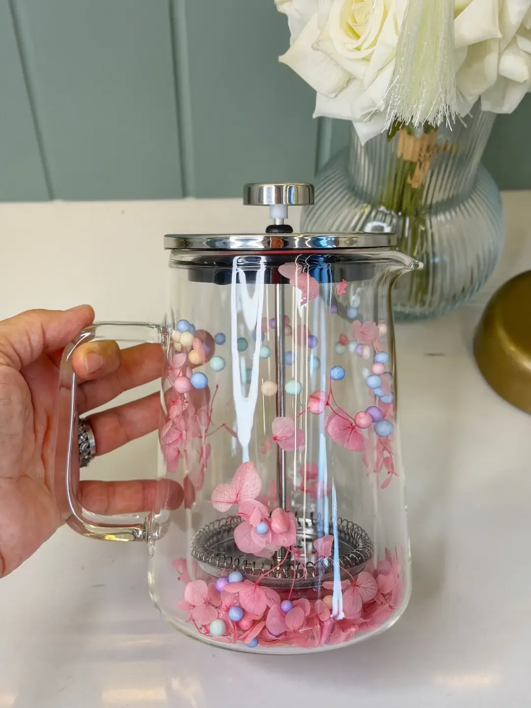 Çift Cidarlı Pembe French - Press Sürahi (Büyük Boy — görsel 3