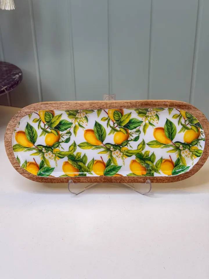 Mango Ağacı Limon Desenli Dikdörtgen Sunum Tabağı