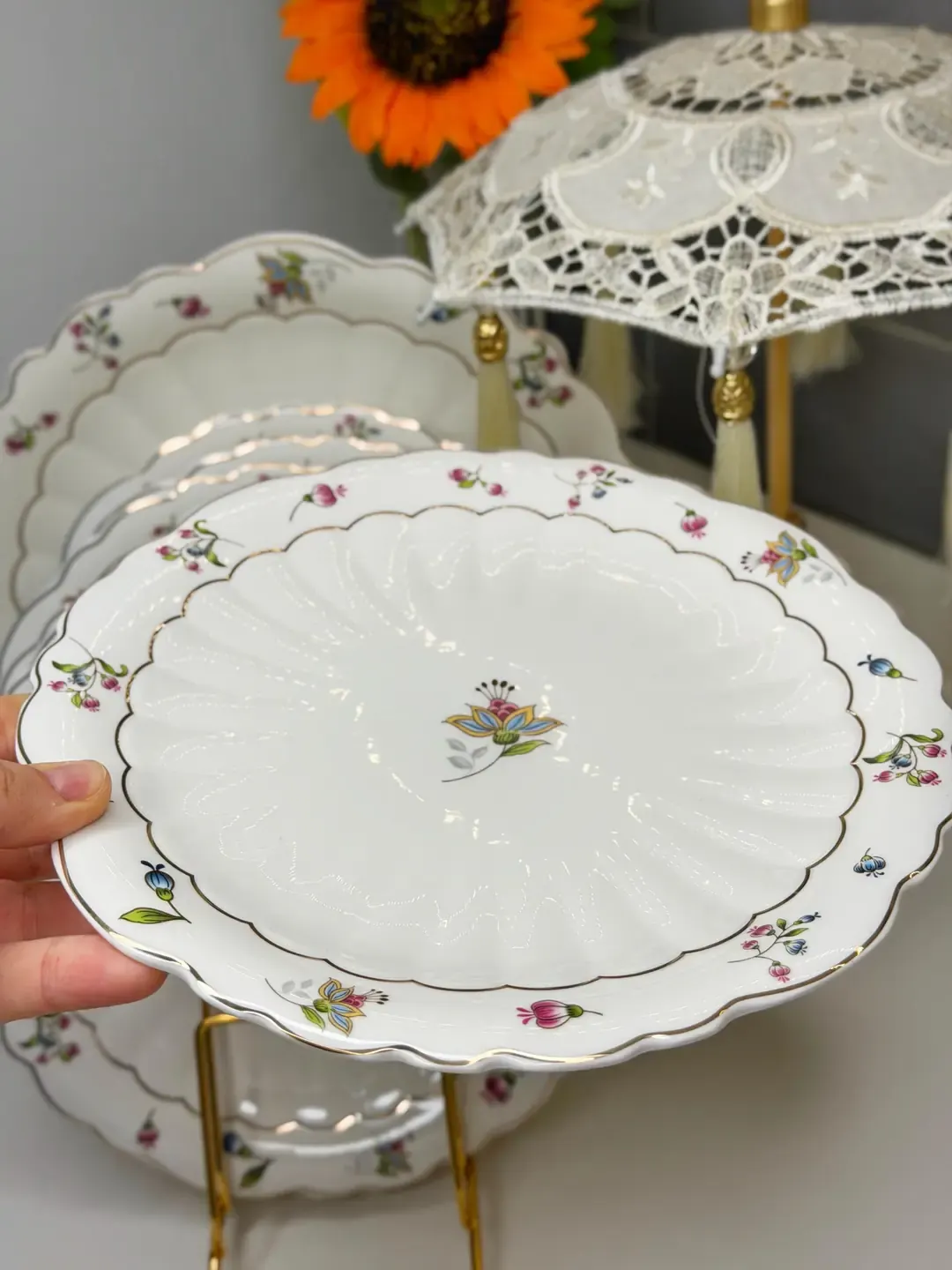 7 Parça Porselen Vintage Pasta / Servis Seti — görsel 3