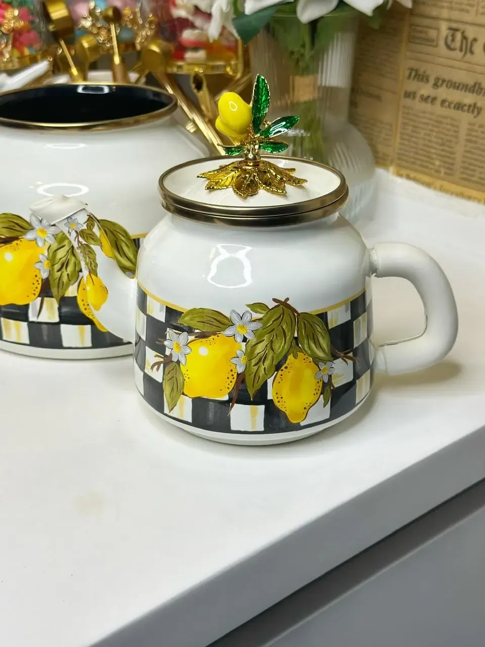 Limon Desenli Emaye Çaydanlık — görsel 3