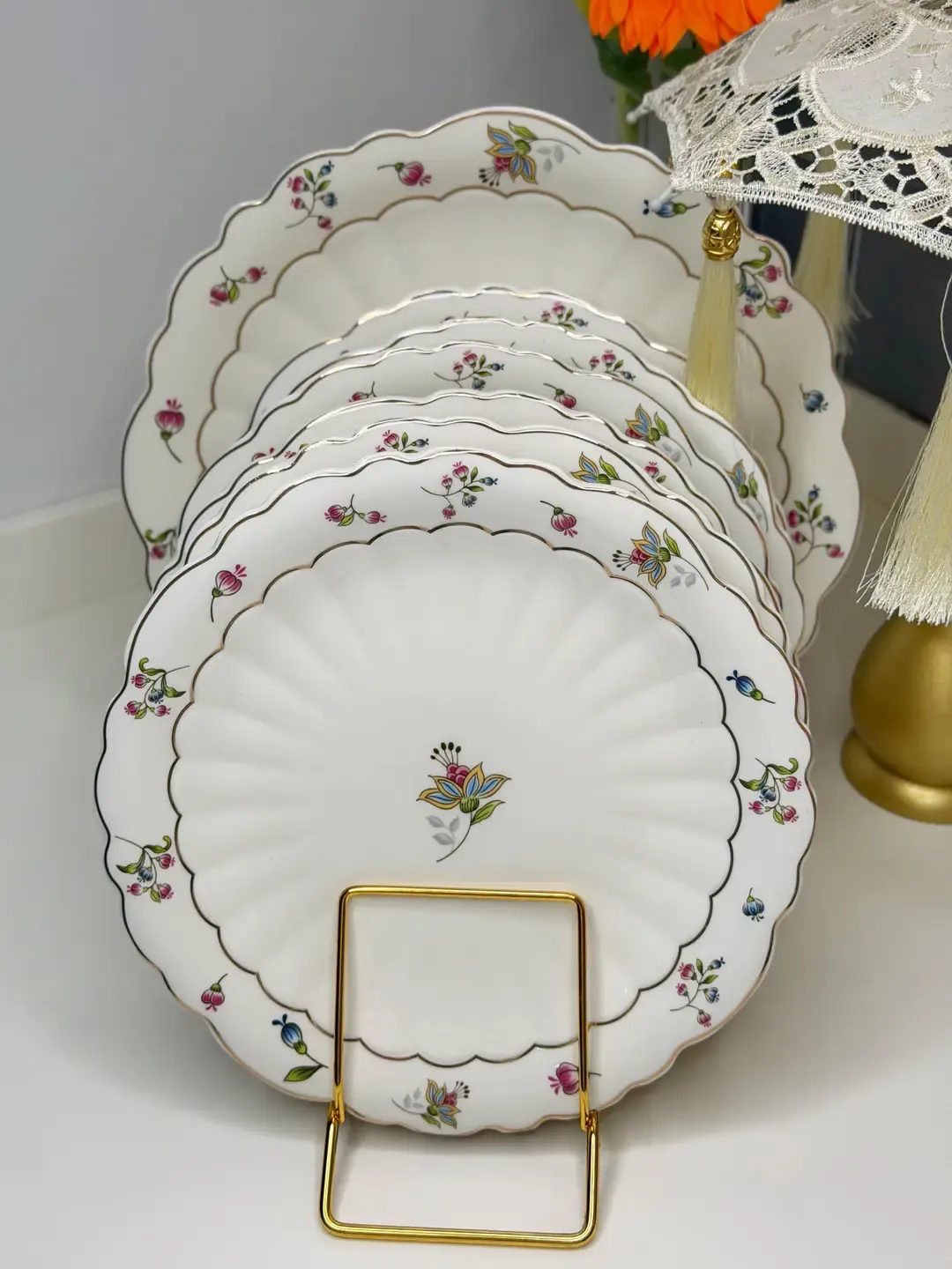 7 Parça Porselen Vintage Pasta / Servis Seti