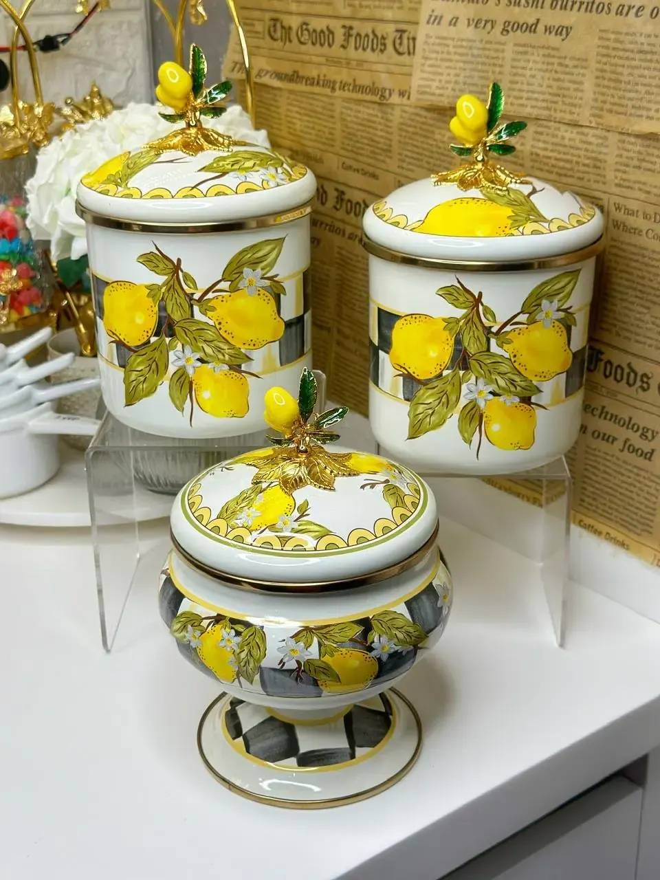 3lü Limon Desenli Emaye Şekerlik - Baharatlık