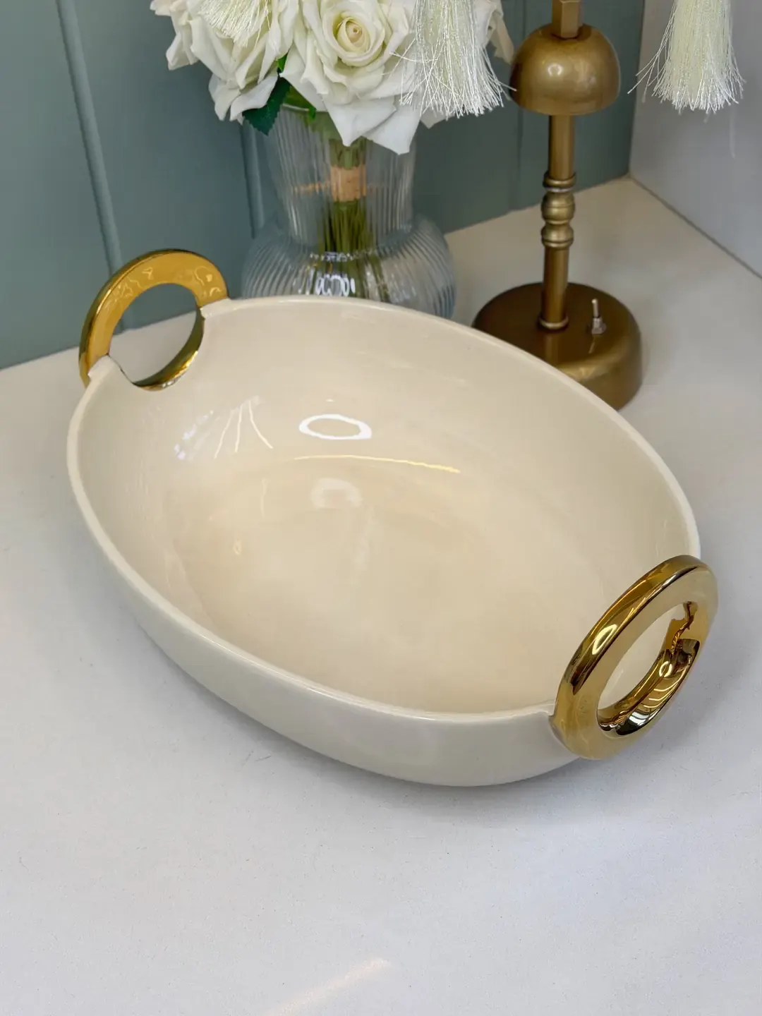 Lüx Gold Kulplu Oval Sunum Tabağı — görsel 2