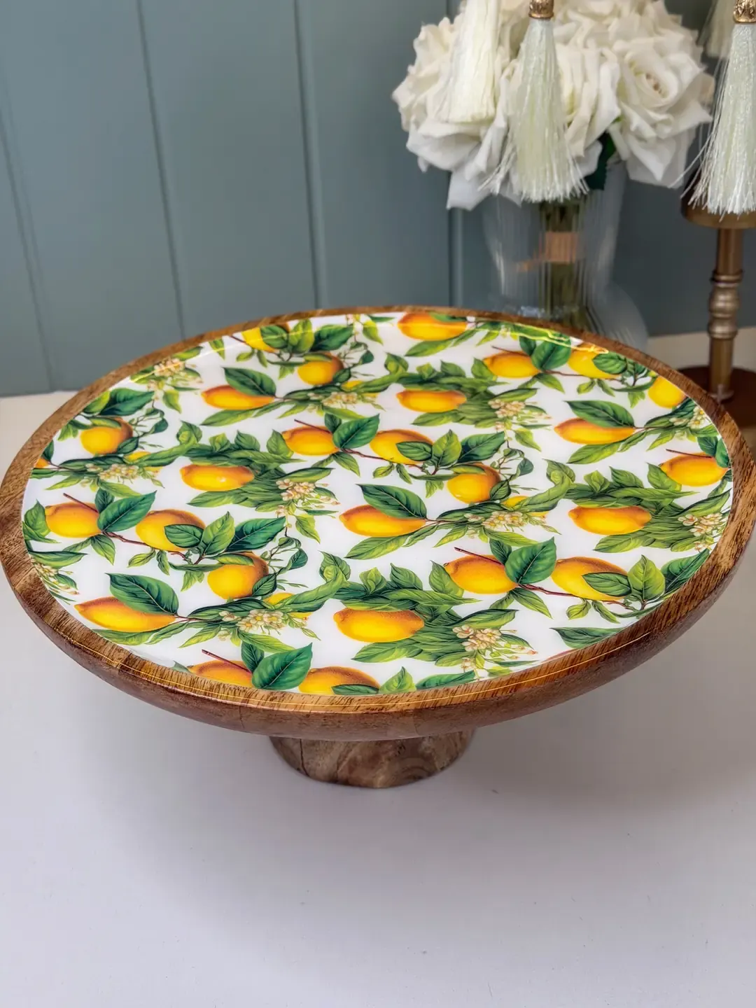 Mango Ağacı Limon Desen Ayaklı Sunum Tabağı