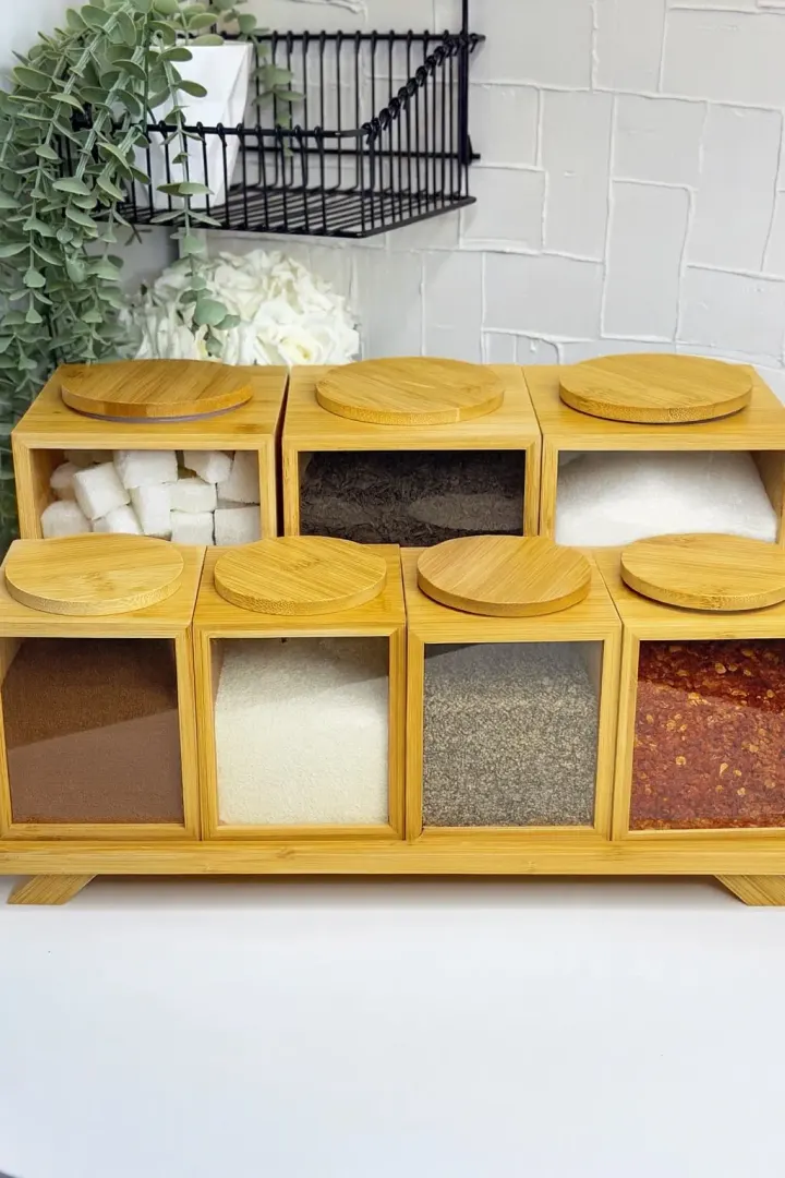 Katze 7li Bambu Standlı Baharatlık