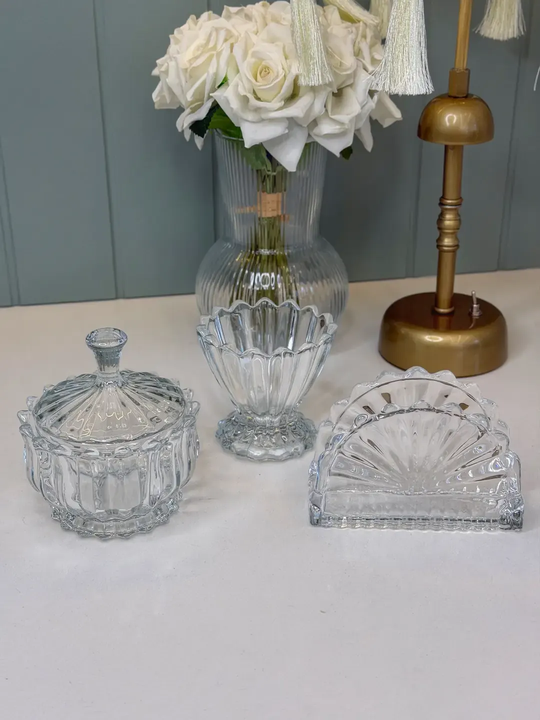 3lü Cam Peçetelik / Şekerlik Set — görsel 3