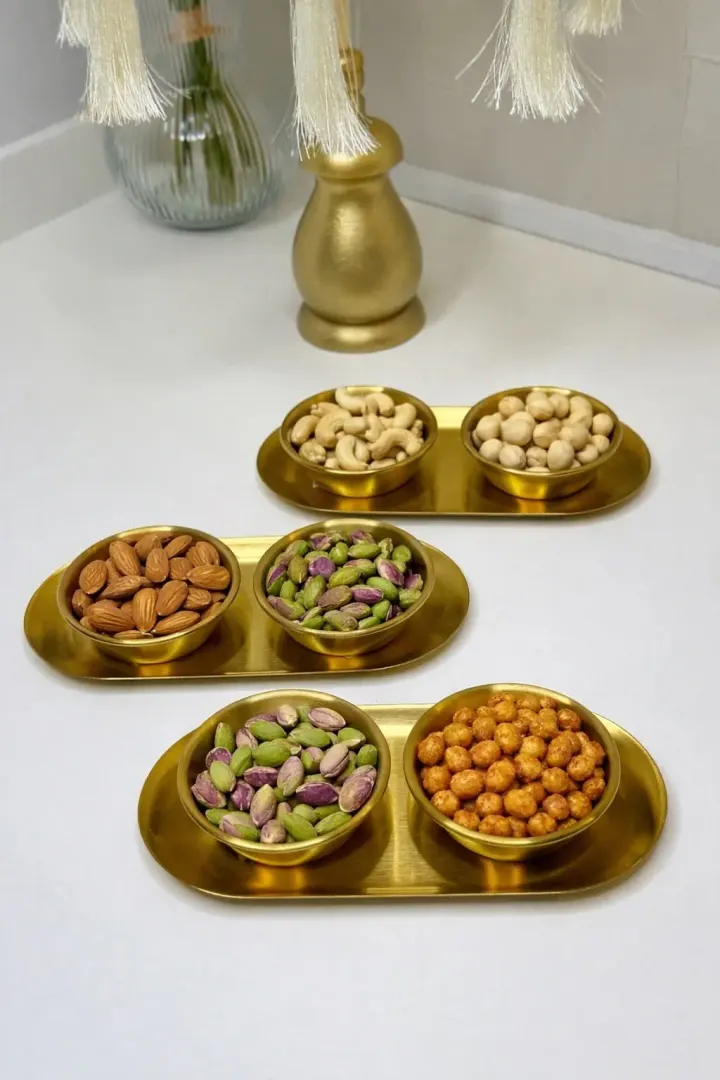 6lı Gold Sunum Kasesi / 3lü Dikdörtgen Sunum Tabağı