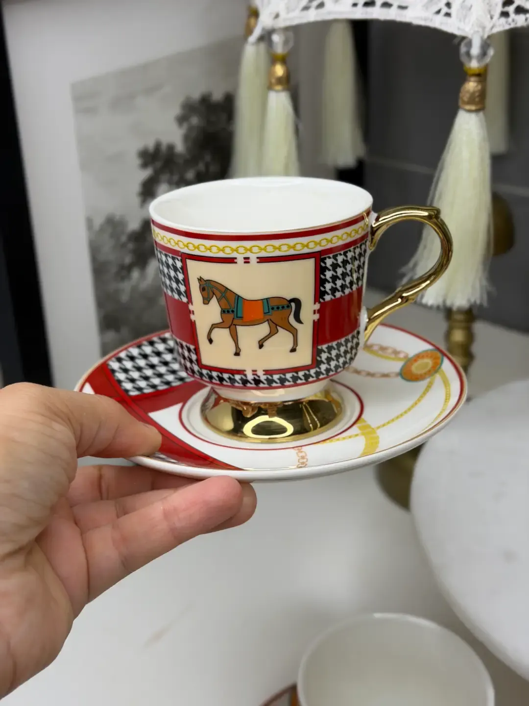 Hrms Bordo 6lı Porselen Çay Fincanı — görsel 2