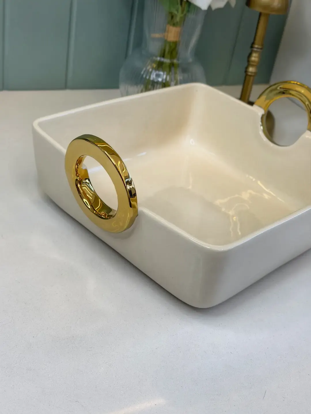 Lüx Gold Kulplu Kare Sunum Tabağı — görsel 2