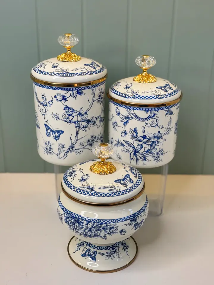 Maison Blue Kavanoz & Şekerlik Emaye Set