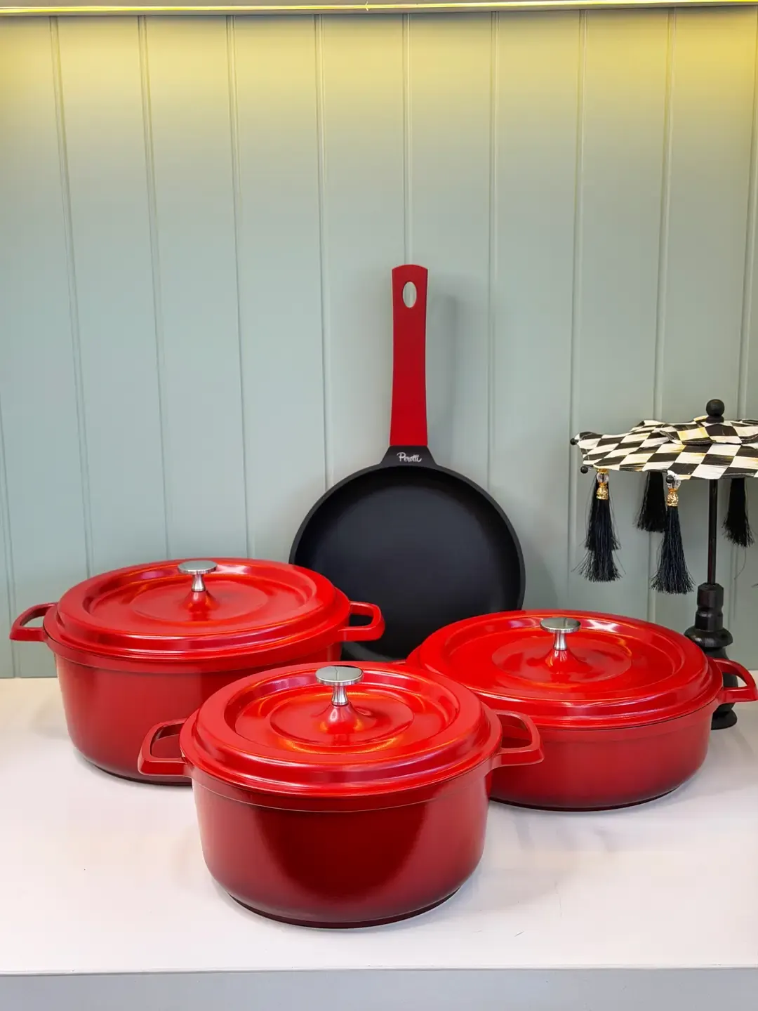 7 Parça Pro Chef Döküm Tencere Seti Kırmızı