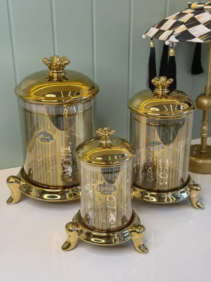 3lü Luxury Cam Kavanoz Gold