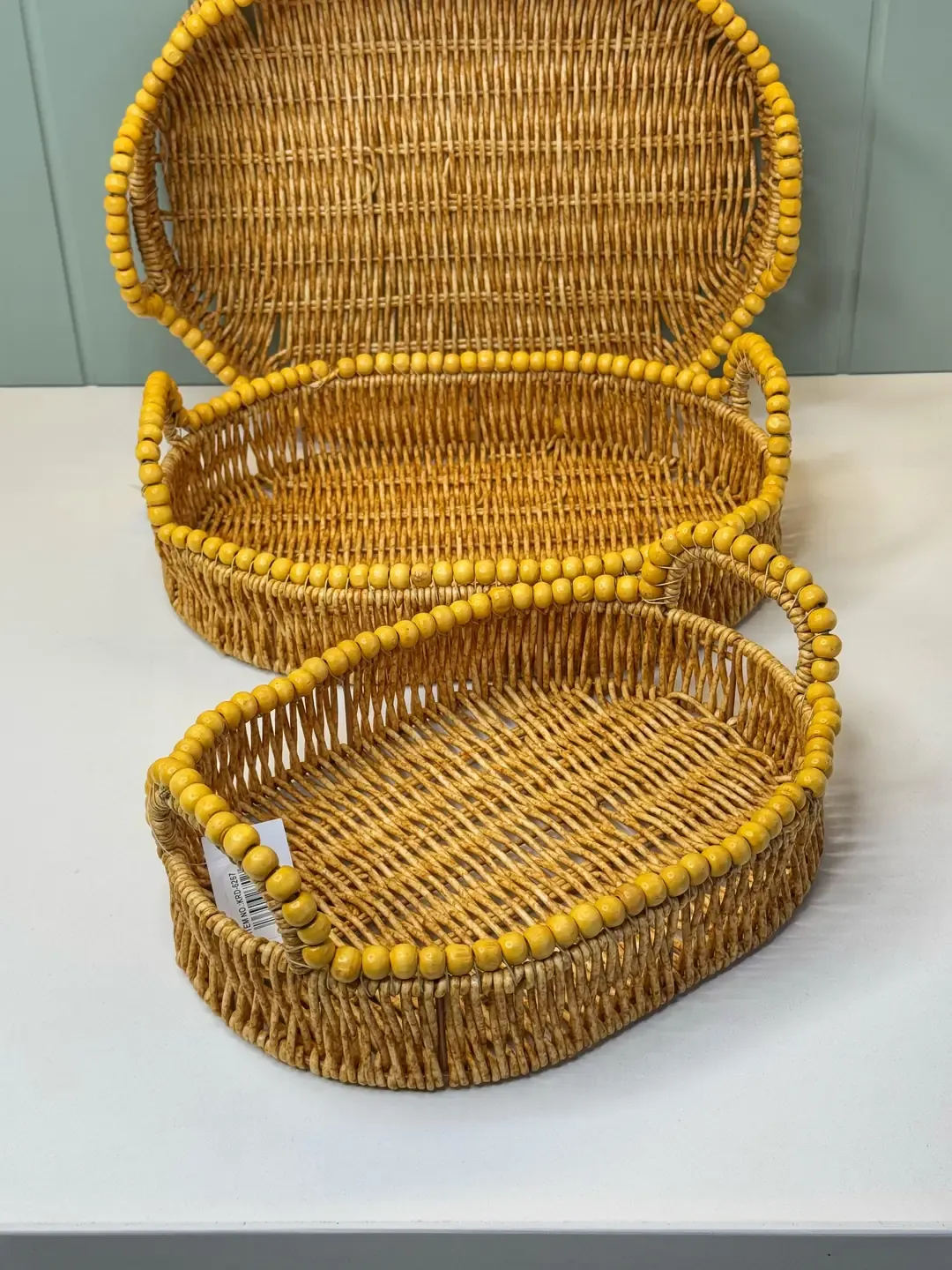 3'Lü Boncuklu hasır Tepsi (Oval)
