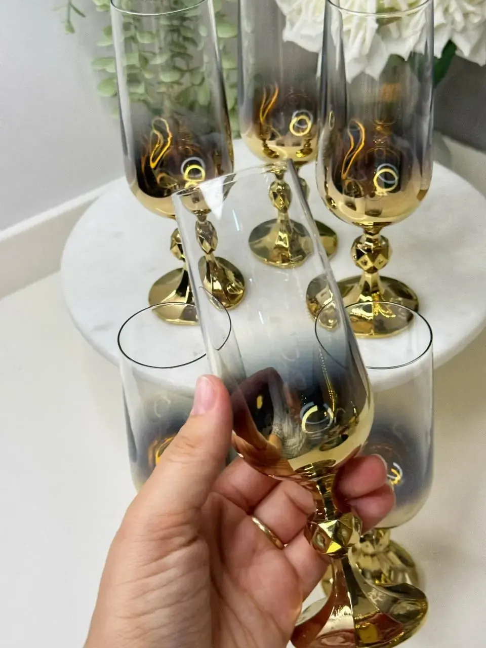 Sandra 6 Kişilik Gold / Gümüş Yansıma Kahve Yanı Su Bardağı — görsel 2