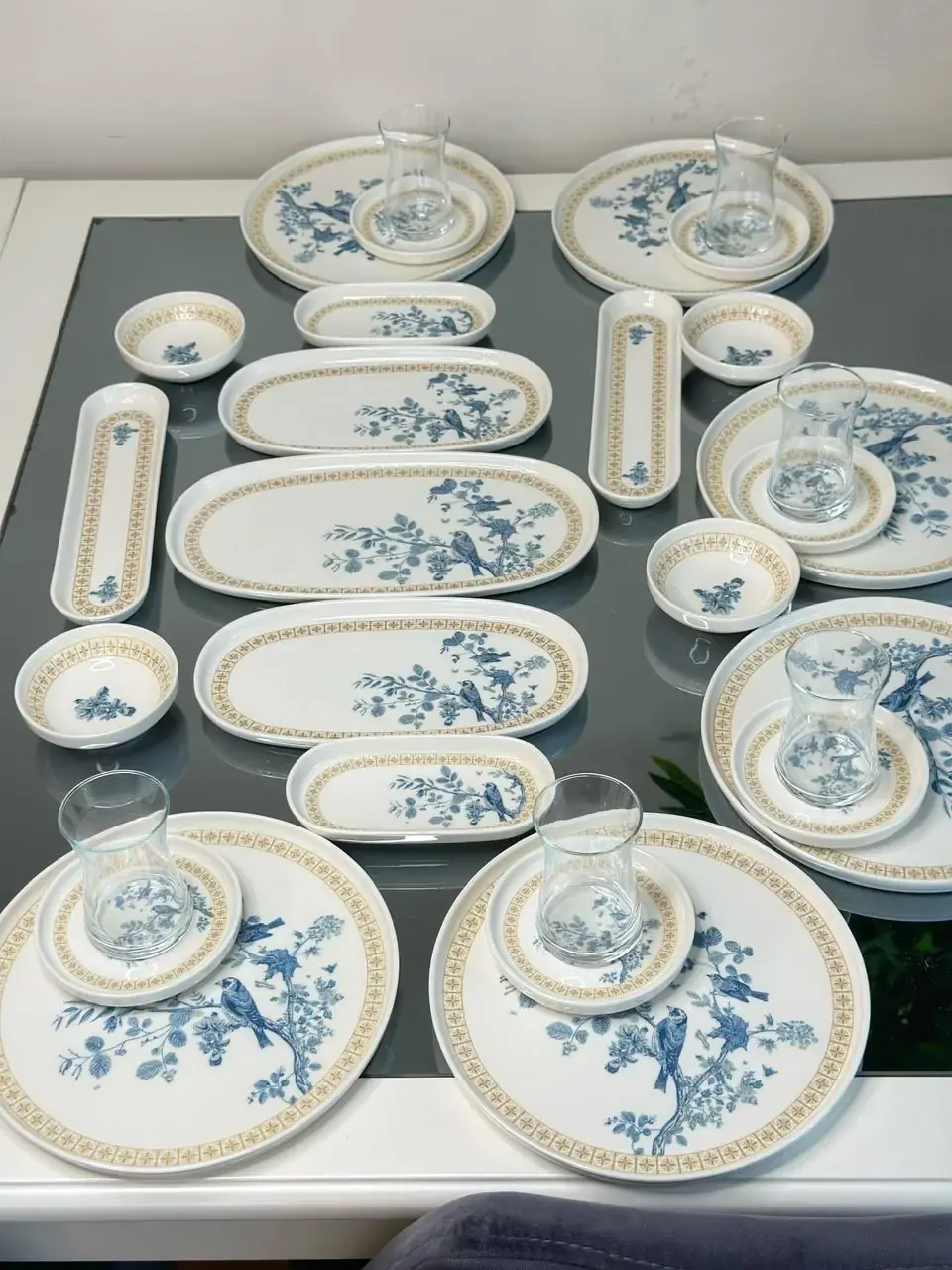 29 Parça 6 Kişilik Mavi Kuşlu Kahvaltı Takımı