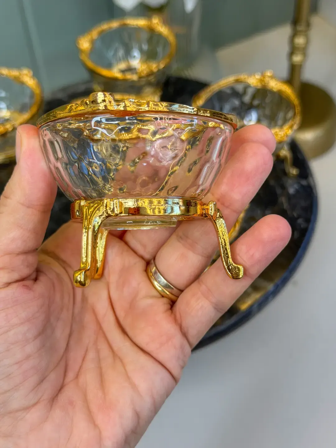 6lı Gold Kahve Yanı Cam Drajelik — görsel 2