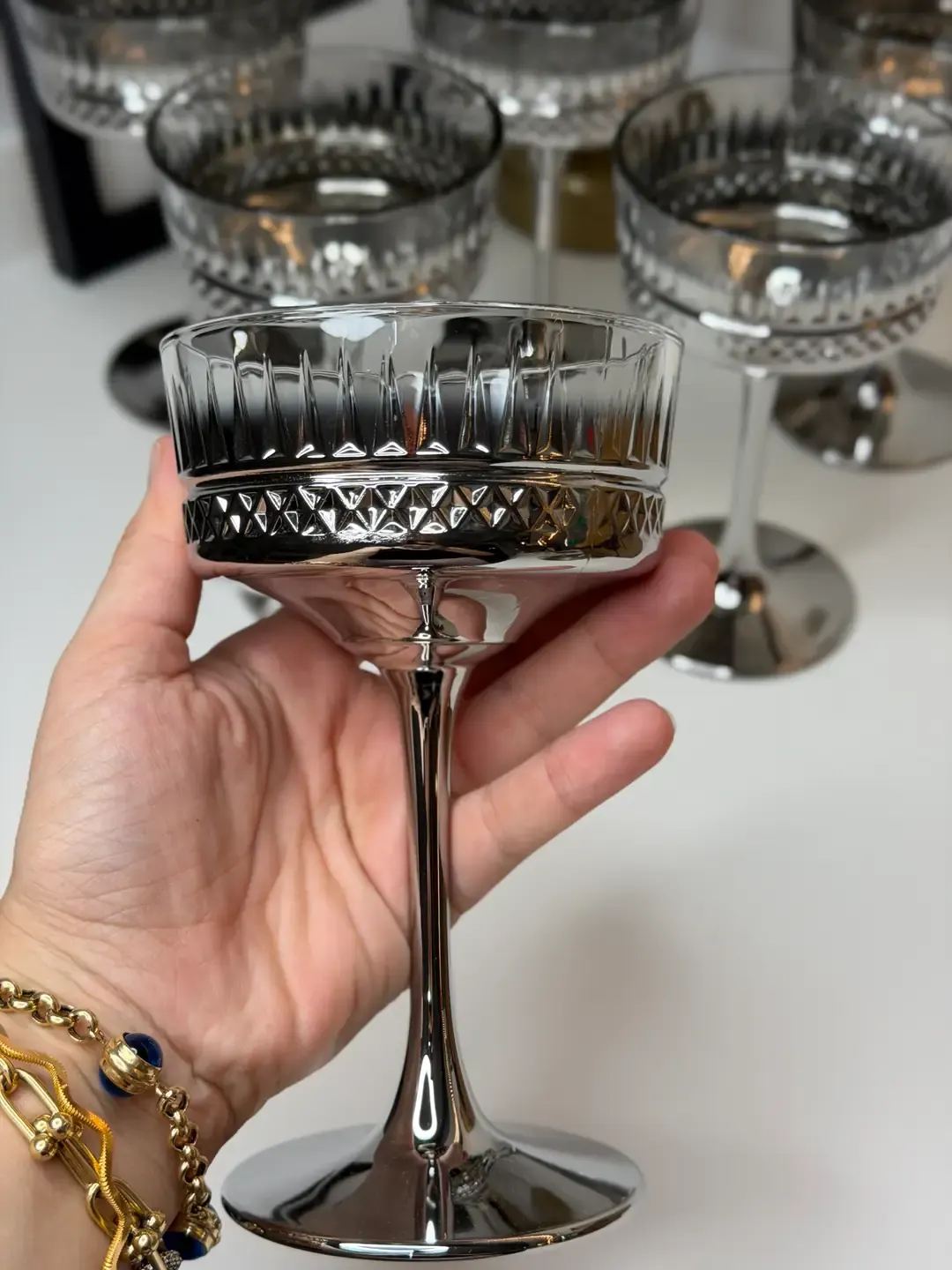 Paşabahçe Gümüş Detaylı Ayna Model 6lı Cup — görsel 2
