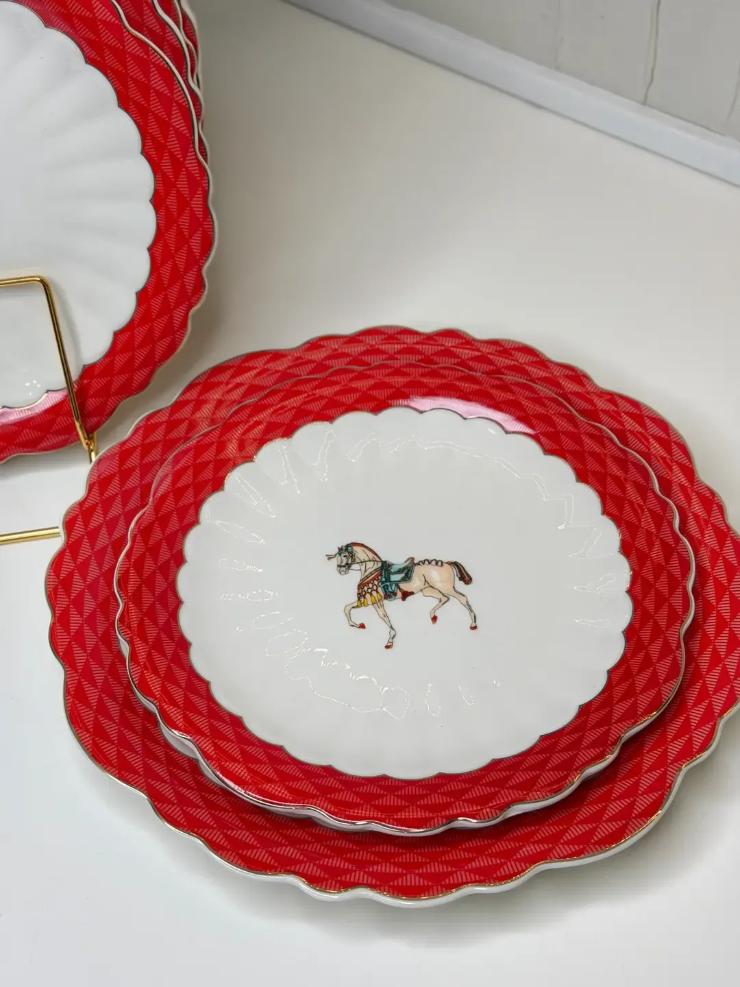 Hrms Kırmızı 7 Parça Pasta / Servis Tabağı — görsel 3
