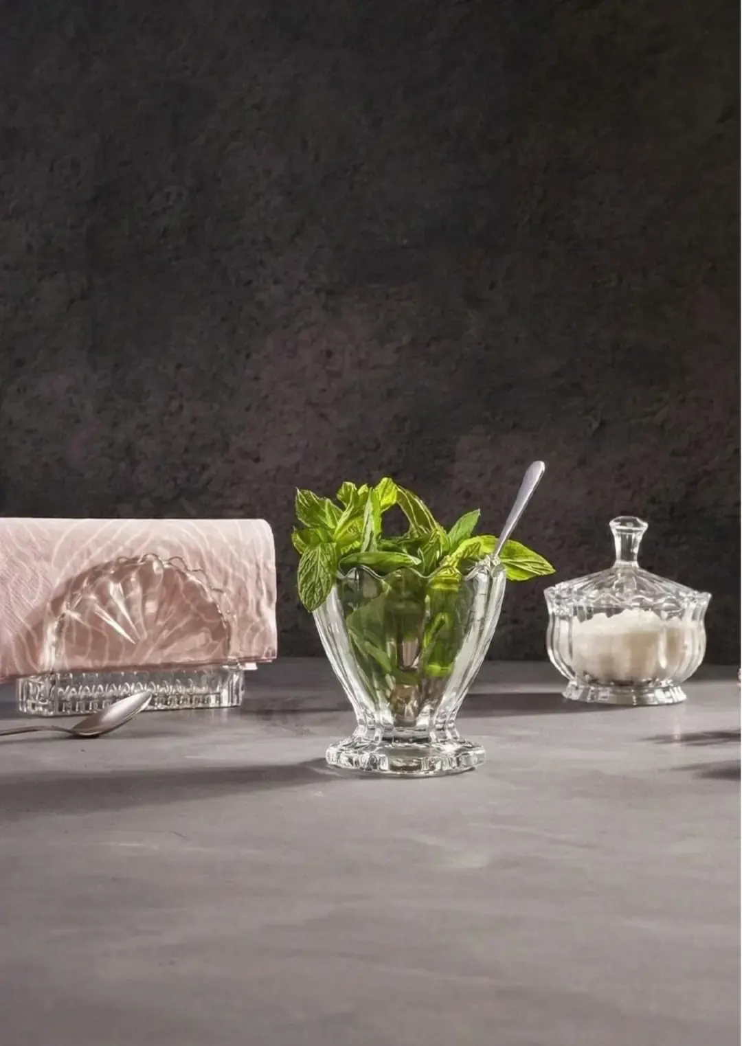 3lü Cam Peçetelik / Şekerlik Set — görsel 2