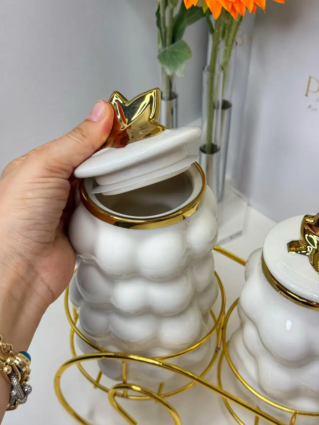 Bubble Gold Standlı Porselen Baharatlık — görsel 3