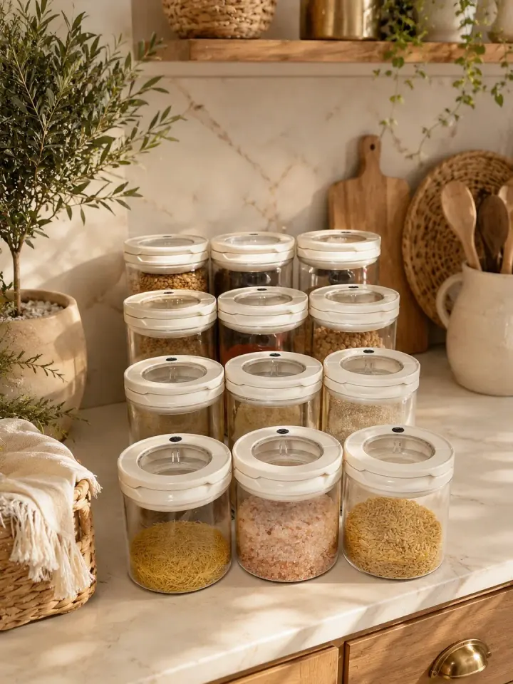 12li Vakumlu / Kilitli Kapak Cam Erzak Kabı / Kavanoz