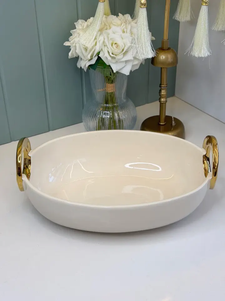 Lüx Gold Kulplu Oval Sunum Tabağı