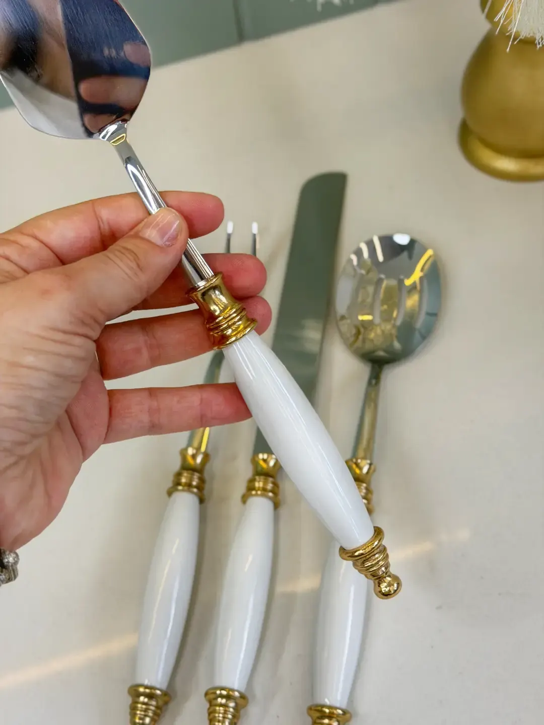 Beyaz Gold 5 Parça Çelik Servis Seti — görsel 2