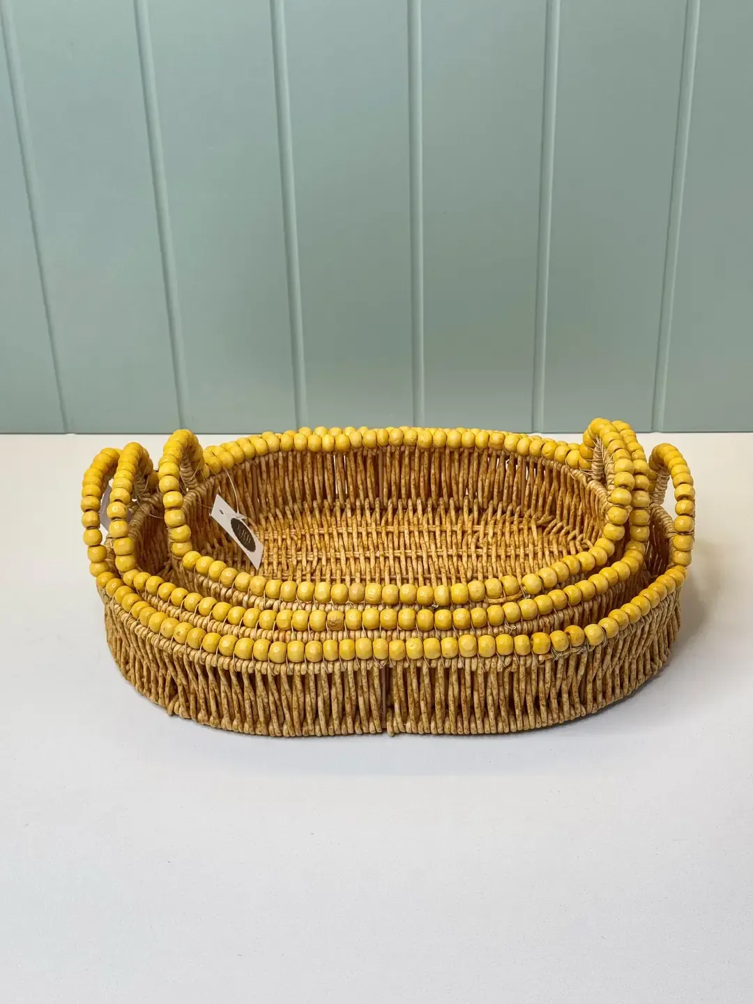 3'Lü Boncuklu hasır Tepsi (Oval) — görsel 2