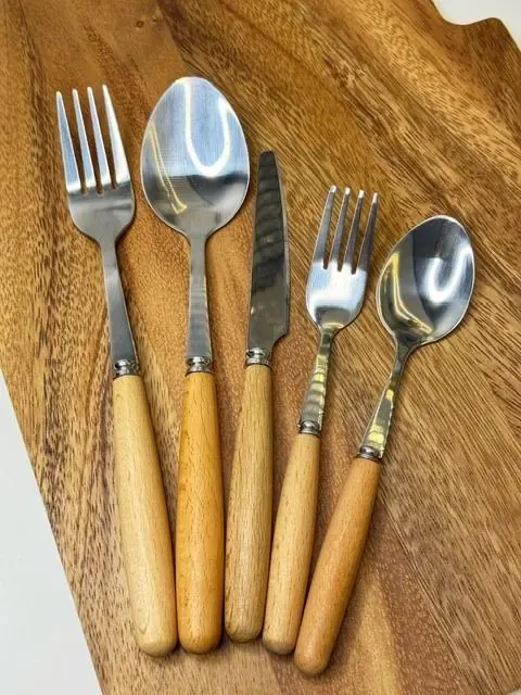 30 Parça 6 Kişilik Ahşap Saplı Kaşık Çatal Bıçak Takımı