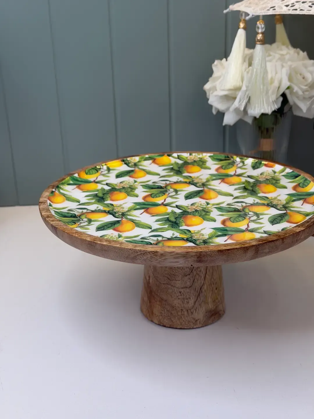 Mango Ağacı Limon Desen Ayaklı Sunum Tabağı — görsel 2