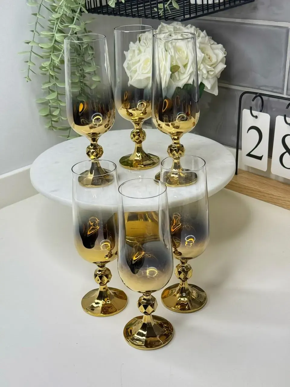 Sandra 6 Kişilik Gold / Gümüş Yansıma Kahve Yanı Su Bardağı