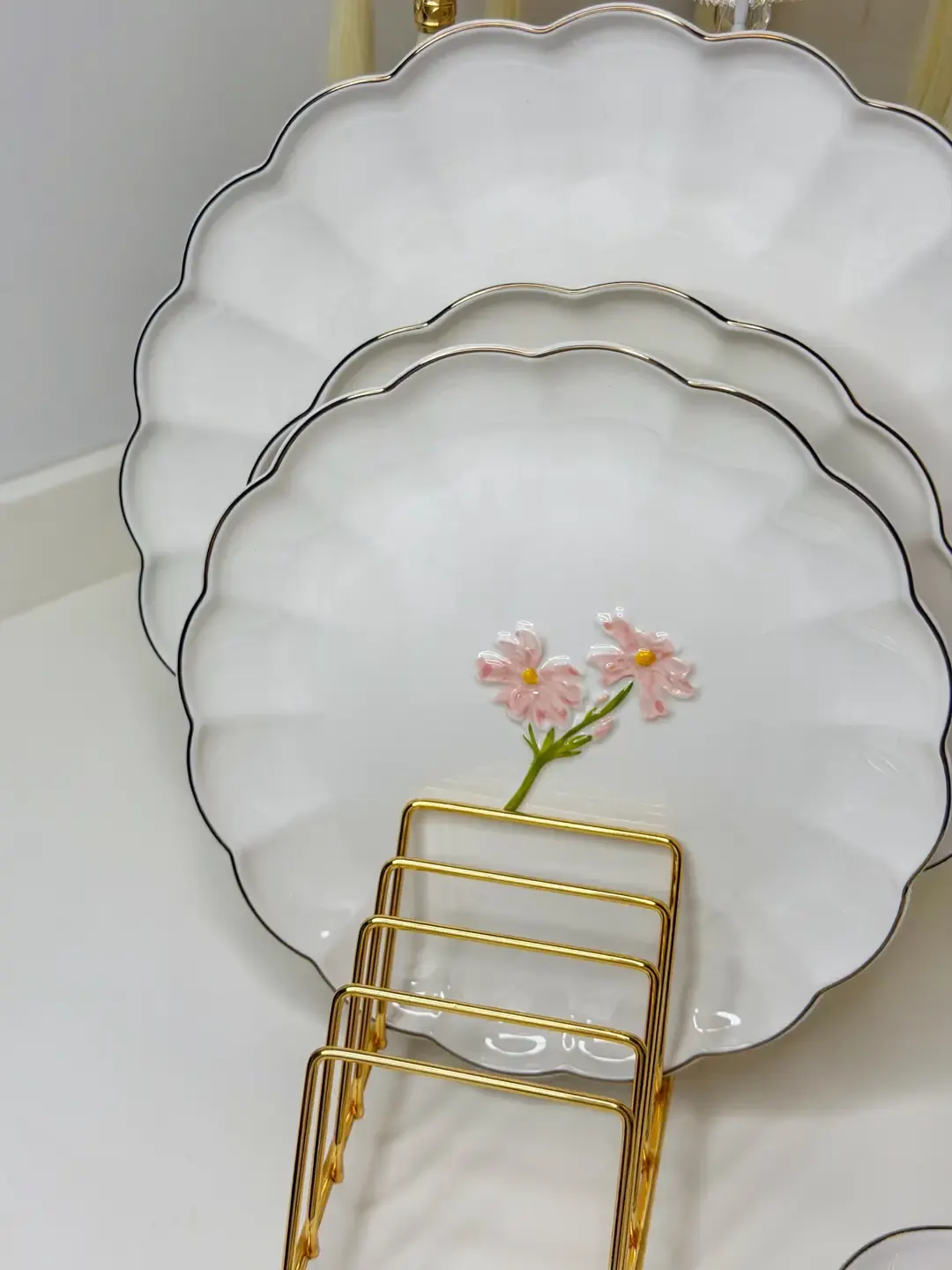 7 Parça Porselen Çiçekli Pasta/Servis Seti — görsel 6