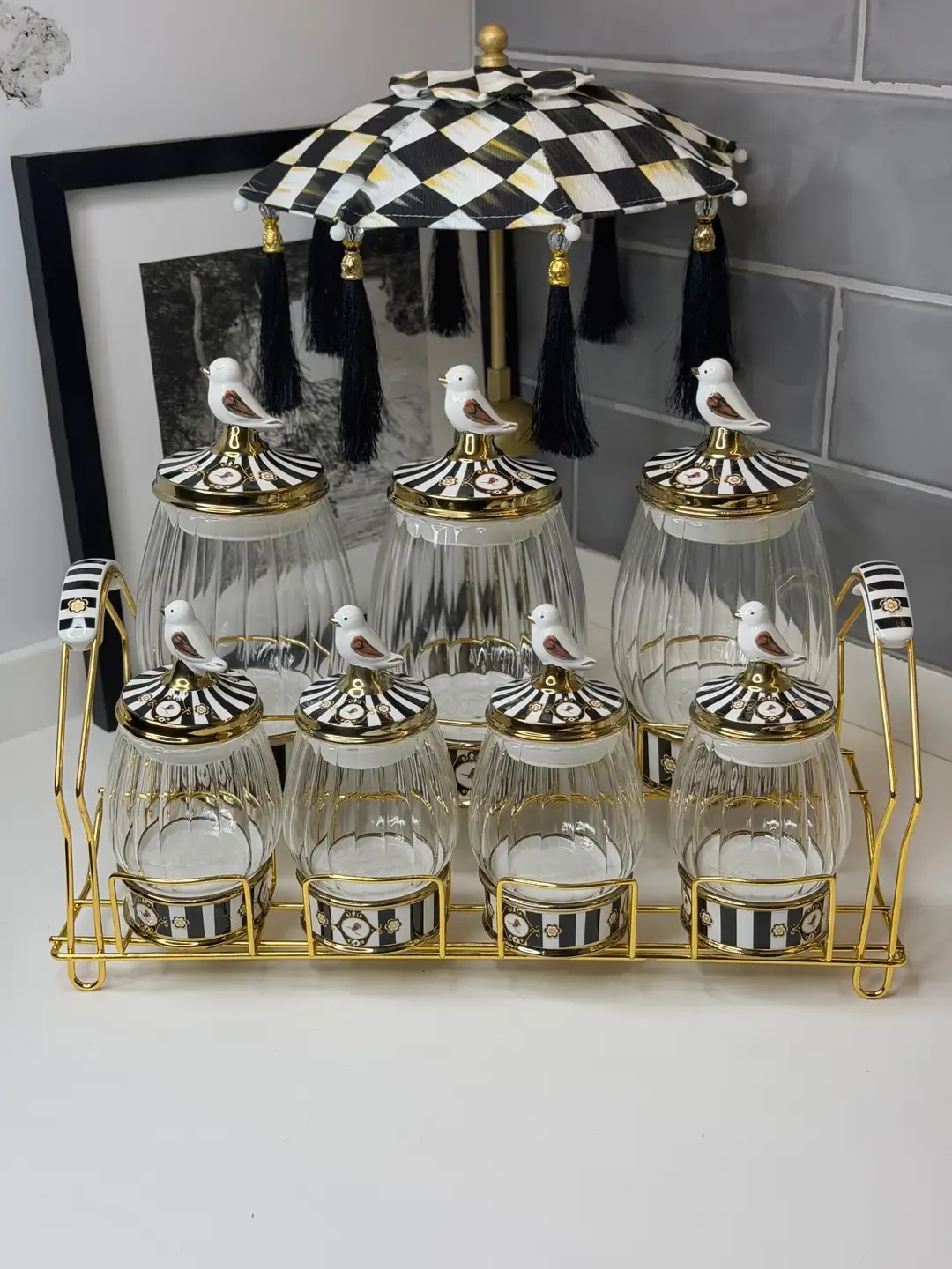 Lenora Siyah Gold Standlı Cam / Porselen Baharatlık
