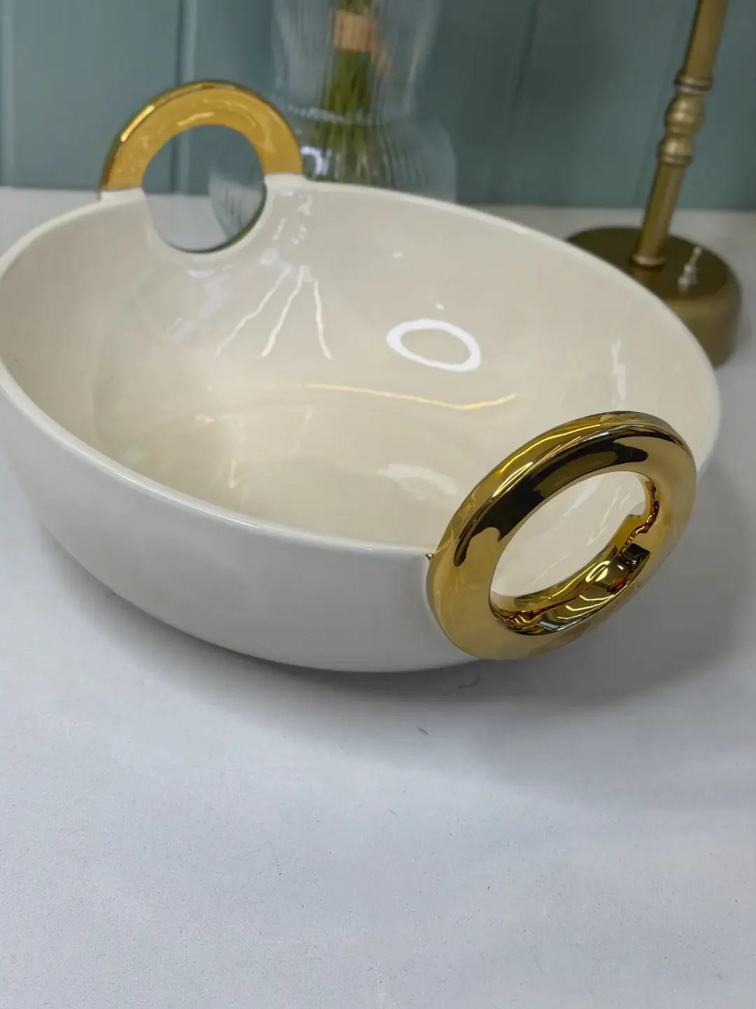 Lüx Gold Kulplu Yuvarlak Tepsi / Sunum Tabağı — görsel 2