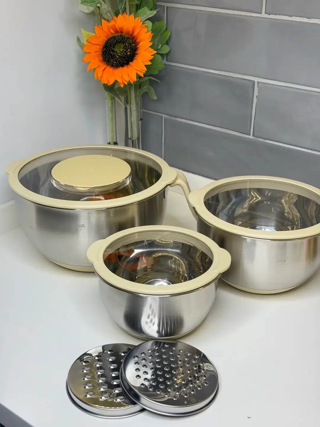 3lü Çelik Karıştırma/Saklama Kabı (Rendeli)