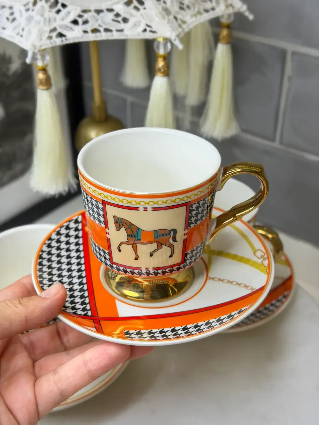 Hrms Turuncu 6lı Porselen Çay Fincanı — görsel 2
